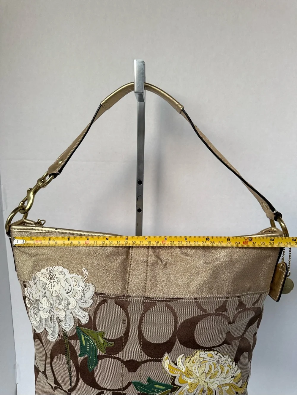 COACH Botanical Garden Handbag Hobo Signature Canvas Floral Applique Gold #12200